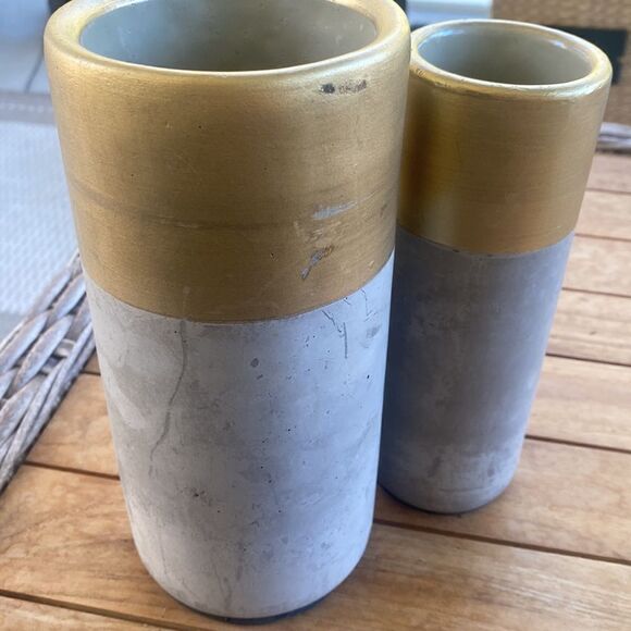 Threshold Cement & Gold Cylindrical Vase (2) - Picture 3 of 5